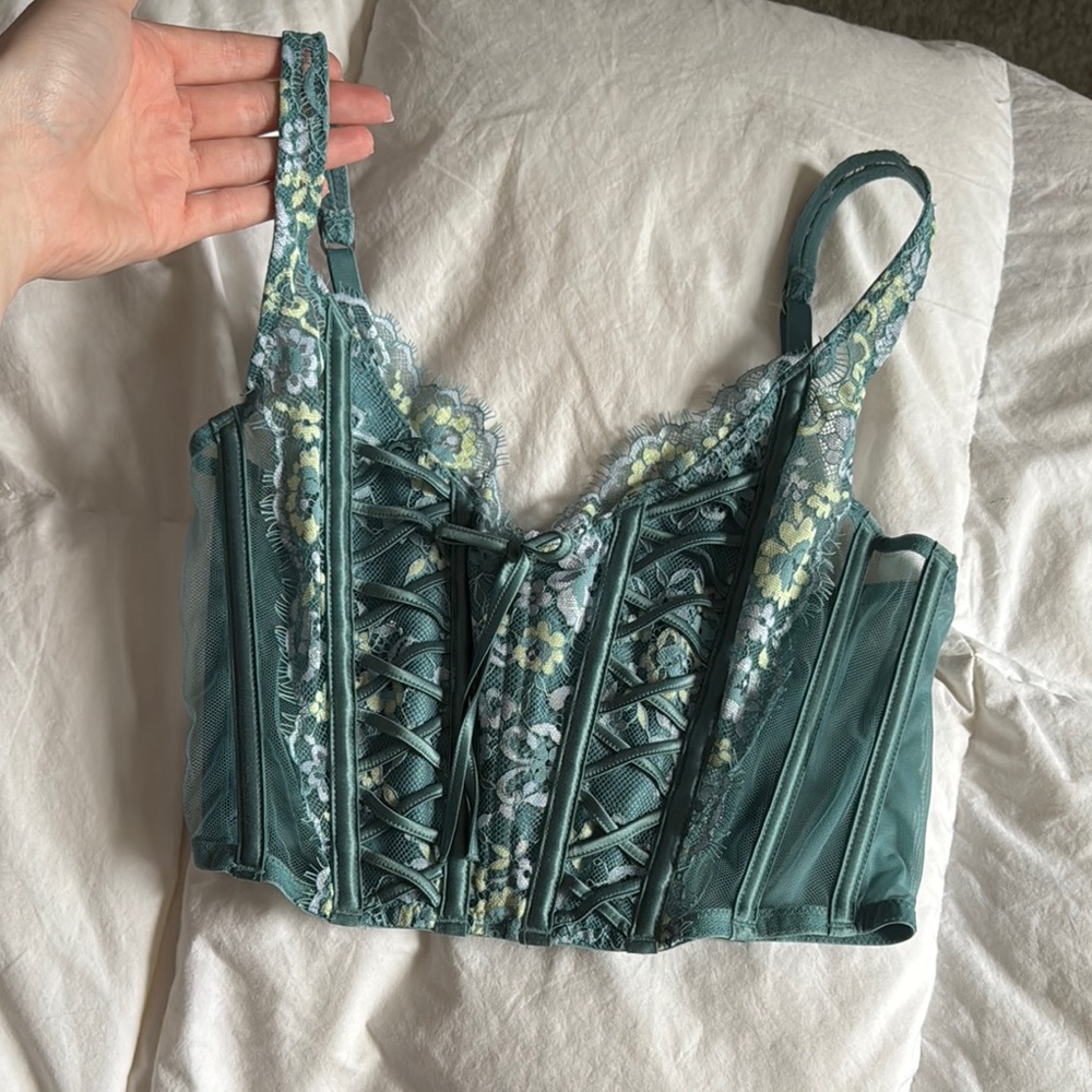 Victoria's Secret Teal Floral Lace Bustier